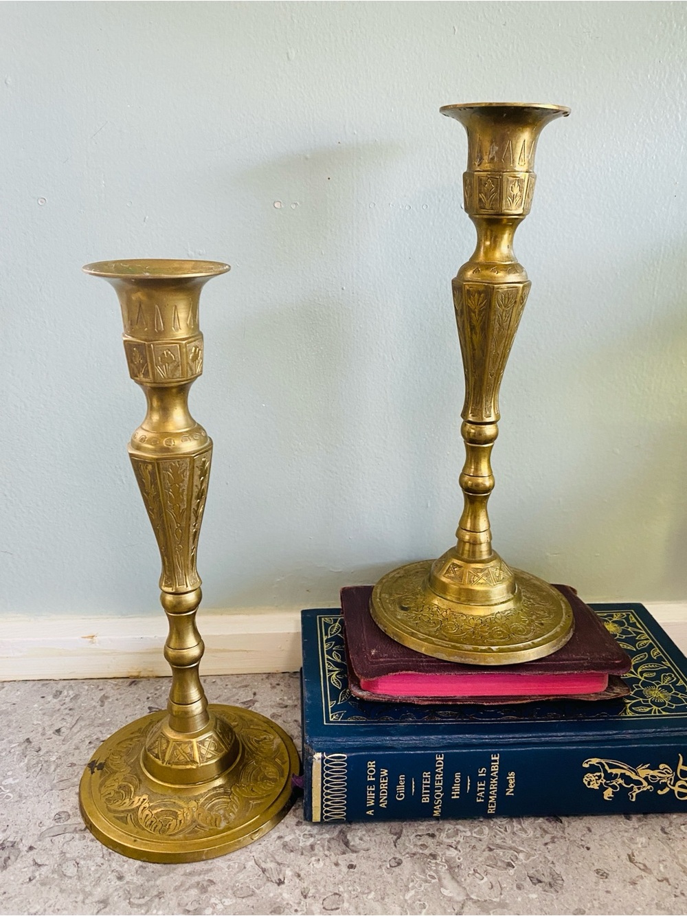 Brass Candlestick Pair - Gold Ornate Decorative Home Accents